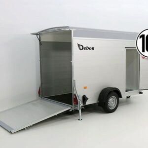 Debon Kofferanhänger Cargo 148x295cm H:190cm 1,3t|Alu, Polybug|Tür|grau-Neu