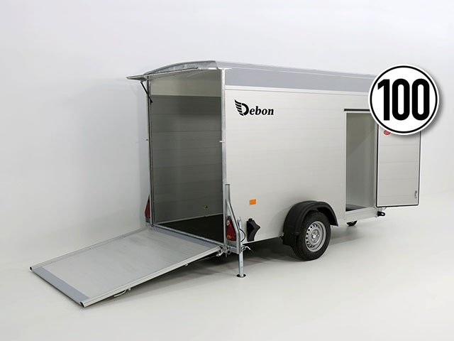 Debon Kofferanhänger Cargo 148x295cm H:190cm 1,3t|Alu, Polybug|Tür|grau-Neu